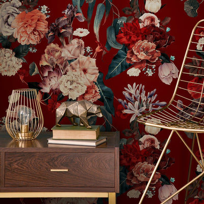 Burgundy Floral Wallpaper