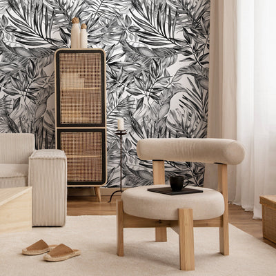 Black and White Monstera Peel and Stick Wallpaper