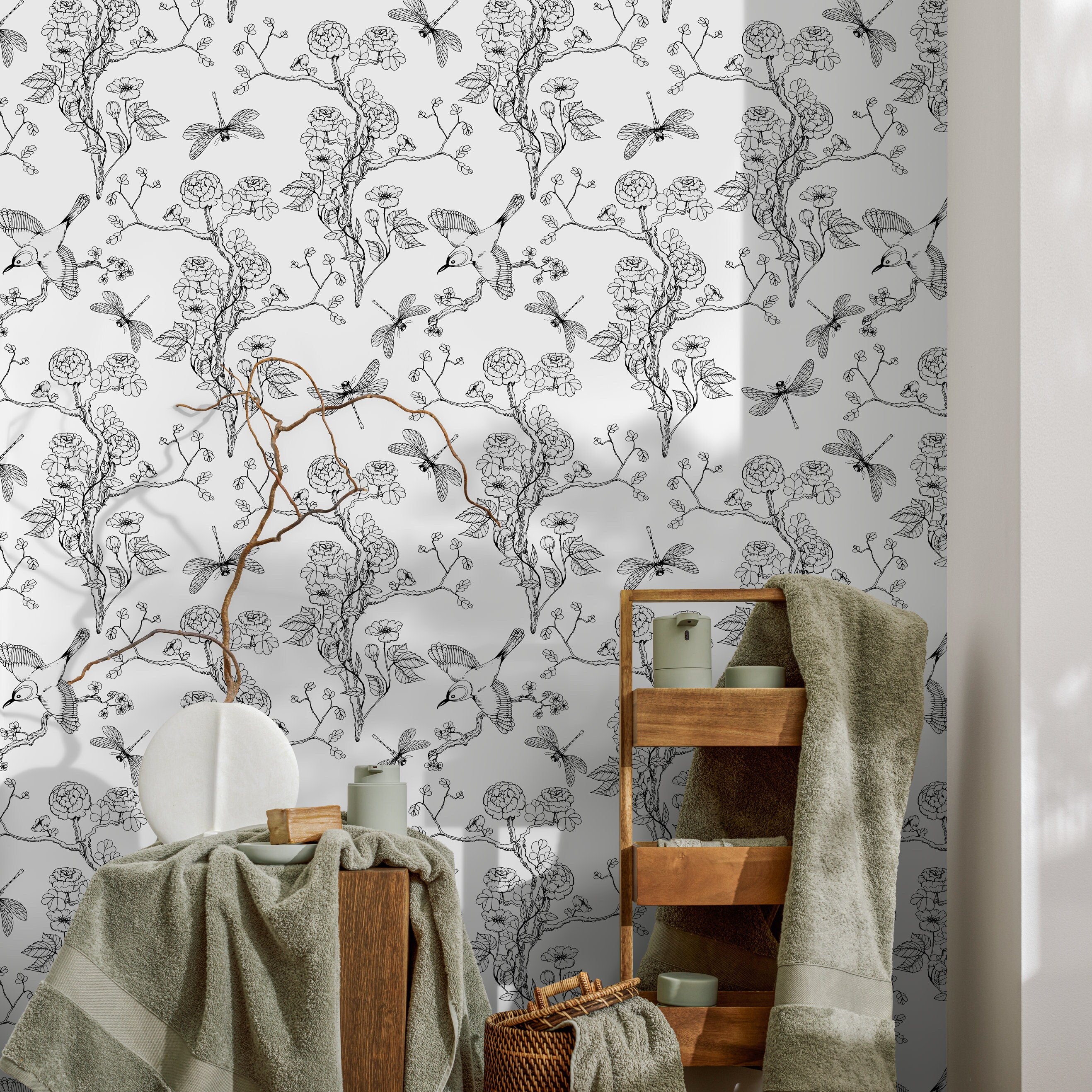 Black and White Chinoiserie Wallpaper