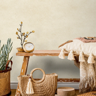 Beige Herringbone Peel and Stick Wallpaper