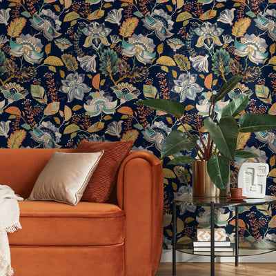 Groovy Garden Navy Peel And Stick Wallpaper