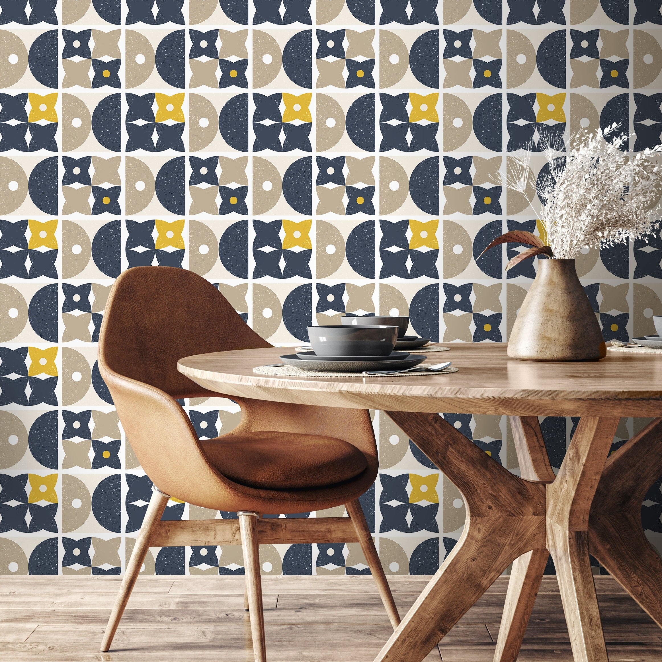 Navy Mid Century Wallpaper
