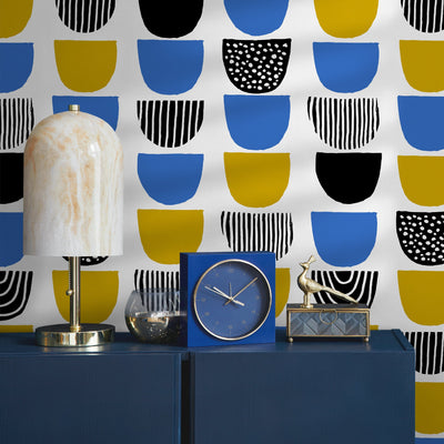 Blue and Yellow Mid Century Wallpaper