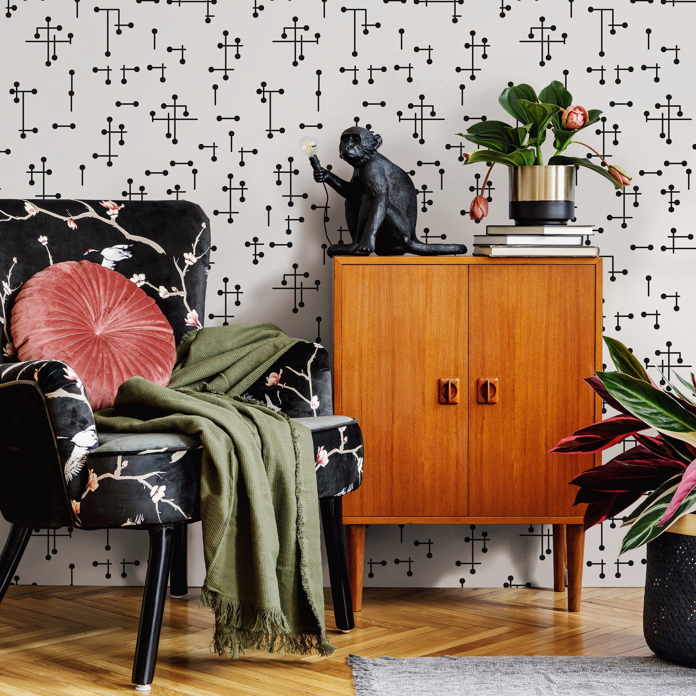 Black and White Mid Century Wallpaper