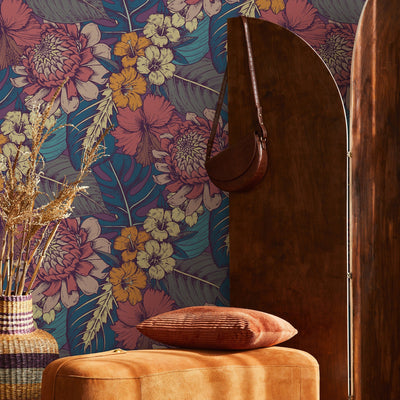 Blue and Yellow Tropical Wallpaper