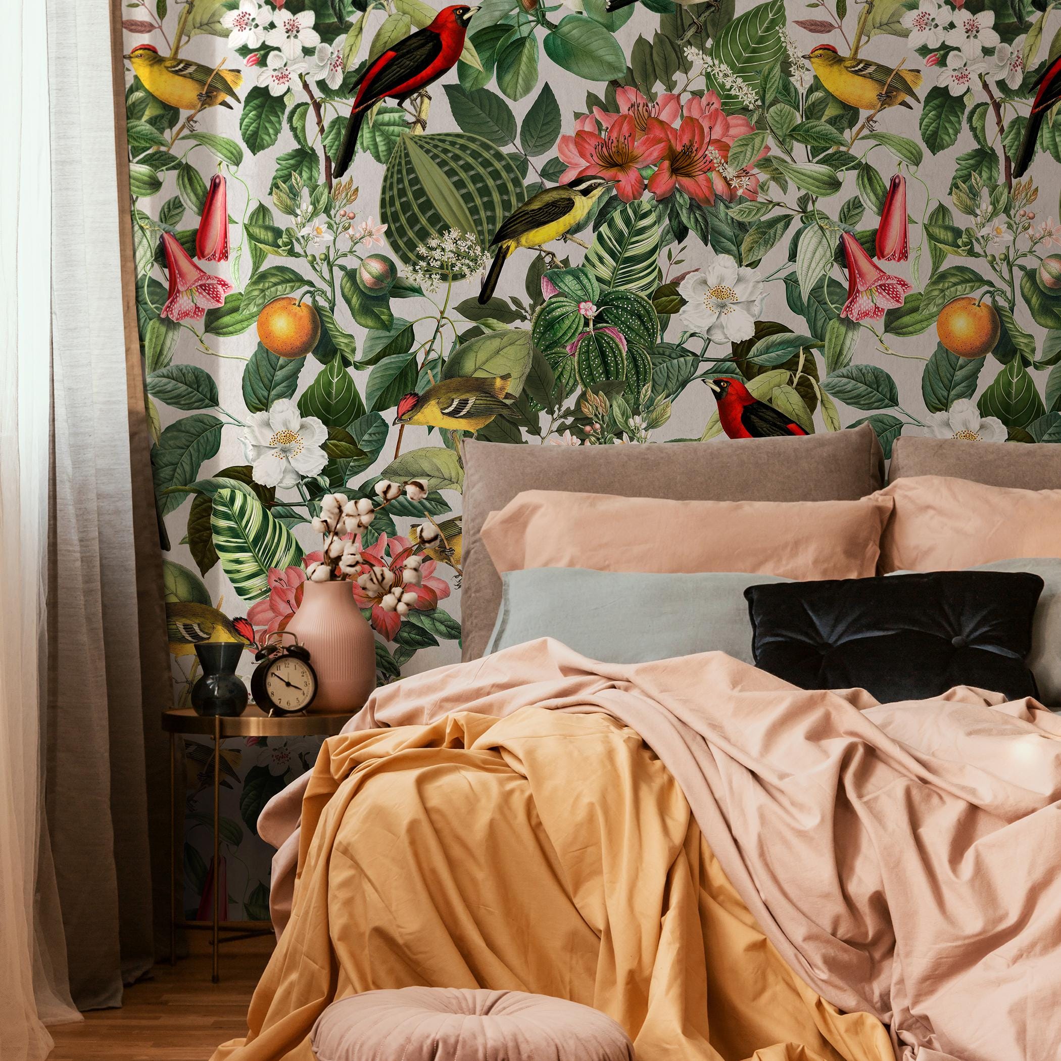 Pink and White Tropical Wallpaper