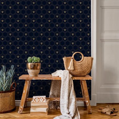 Blue and Gold Animal Print Peel and Stick Wallpaper