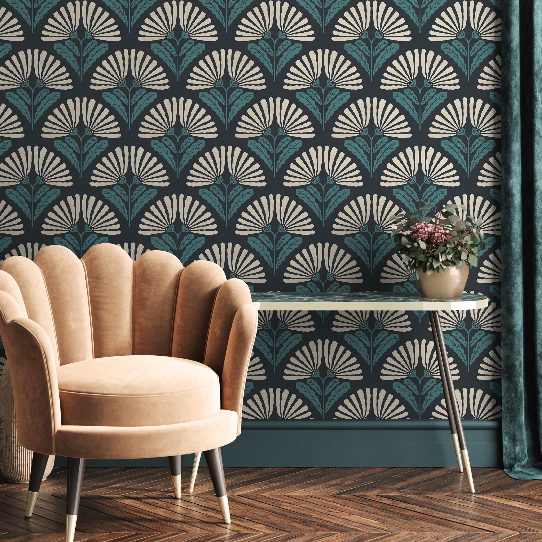 Teal Floral Wallpaper