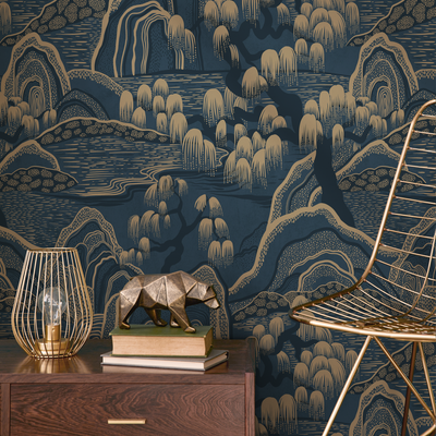 Gold And Navy Blue Wallpaper