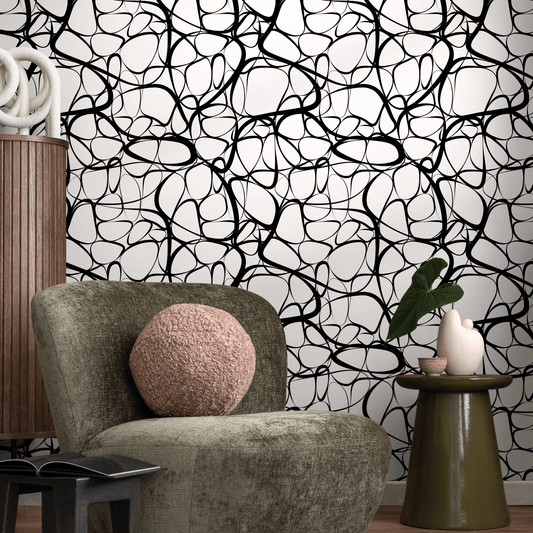 Wallpaper Peel and Stick Wallpaper Removable Wallpaper Home Decor Wall Art Wall Decor Room Decor / Black and White Abstract Wallpaper - A042