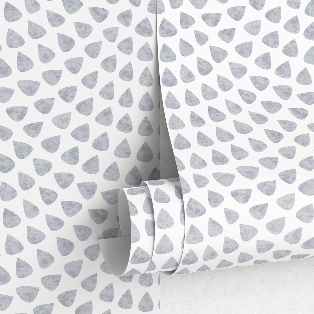 Abstract Wallpaper with a Scalloped Teardrop Motif in Gray - detail view
