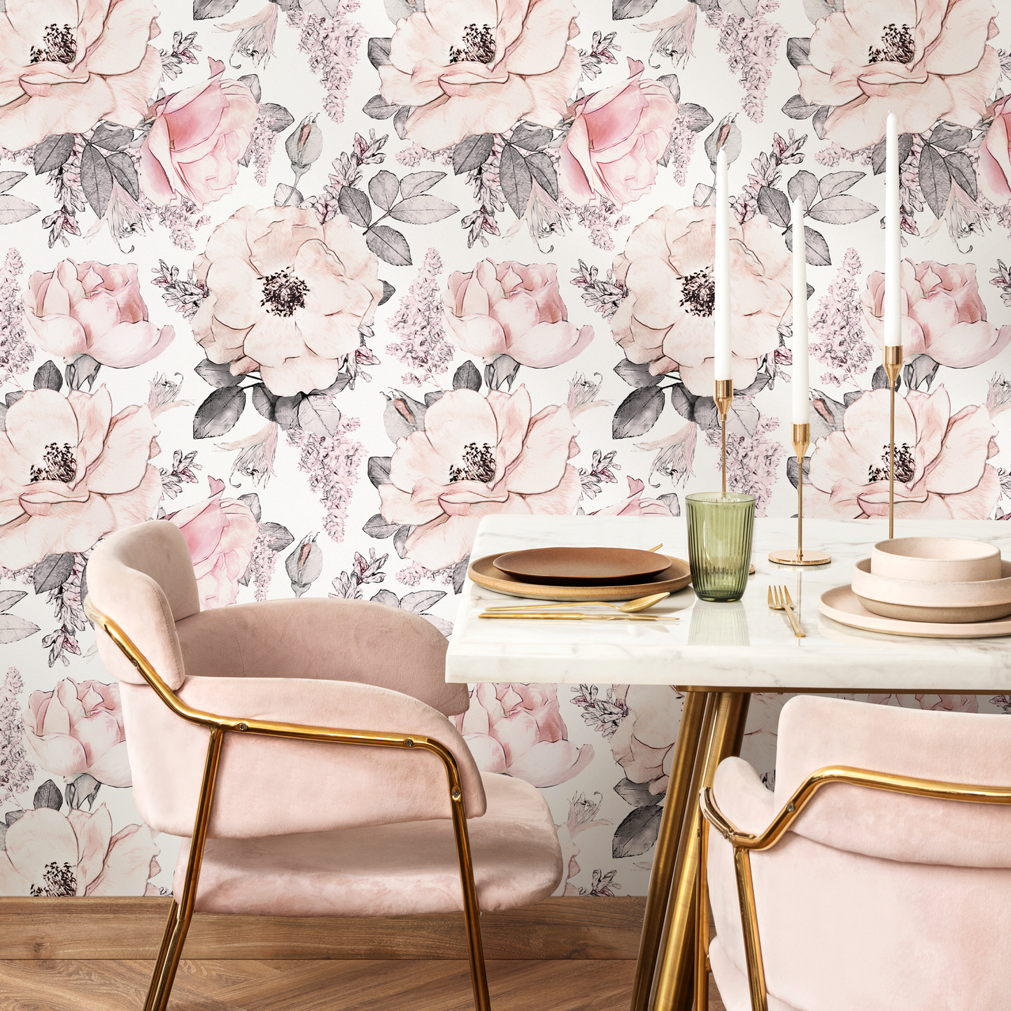 Wallpaper Peel and Stick Wallpaper Removable Wallpaper Home Decor Wall Art Wall Decor Room Decor / Pink Vintage Floral Wallpaper - A068