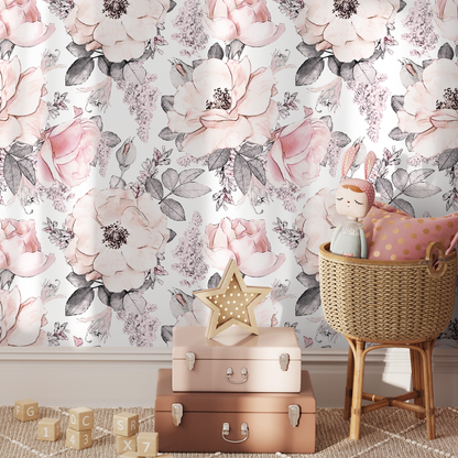 Wallpaper Peel and Stick Wallpaper Removable Wallpaper Home Decor Wall Art Wall Decor Room Decor / Pink Vintage Floral Wallpaper - A068