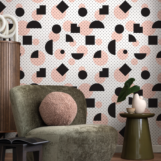 Wallpaper Peel and Stick Wallpaper Removable Wallpaper Home Decor Wall Art Wall Decor Room Decor / Black and Pink Geometric Wallpaper - A075
