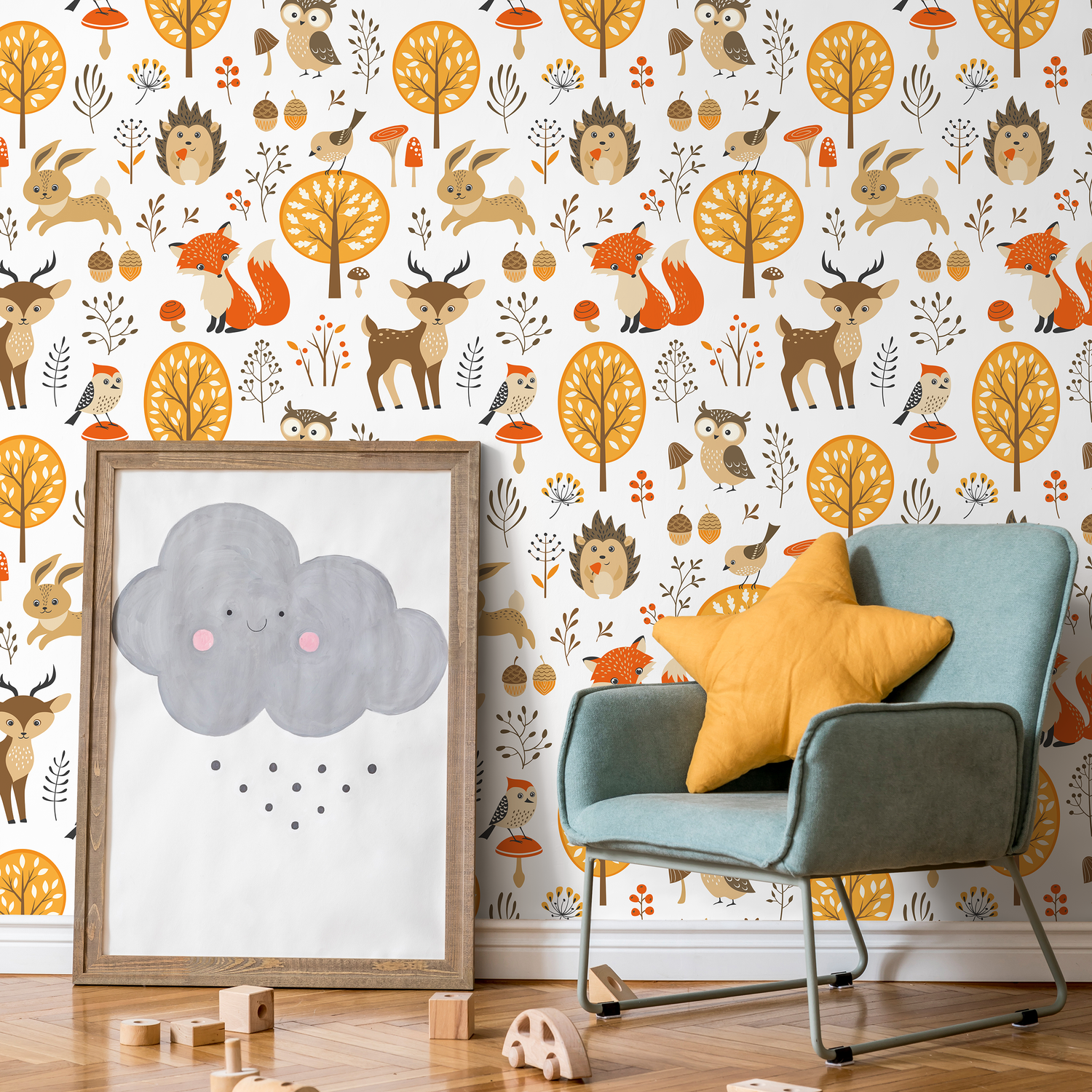 Papel pintado autoadhesivo, papel pintado extraíble, decoración del hogar, arte de pared, decoración de habitaciones, papel pintado infantil con animales bonitos - A082