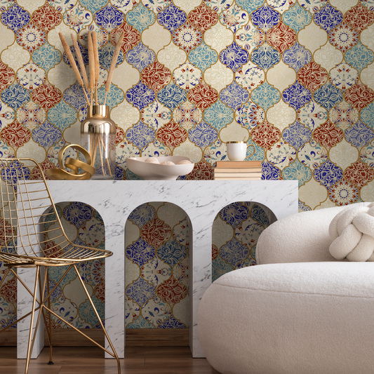Wallpaper Peel and Stick Wallpaper Removable Wallpaper Home Decor Wall Art Wall Decor Room Decor / Colorful Marrakech Tile Wallpaper - A139