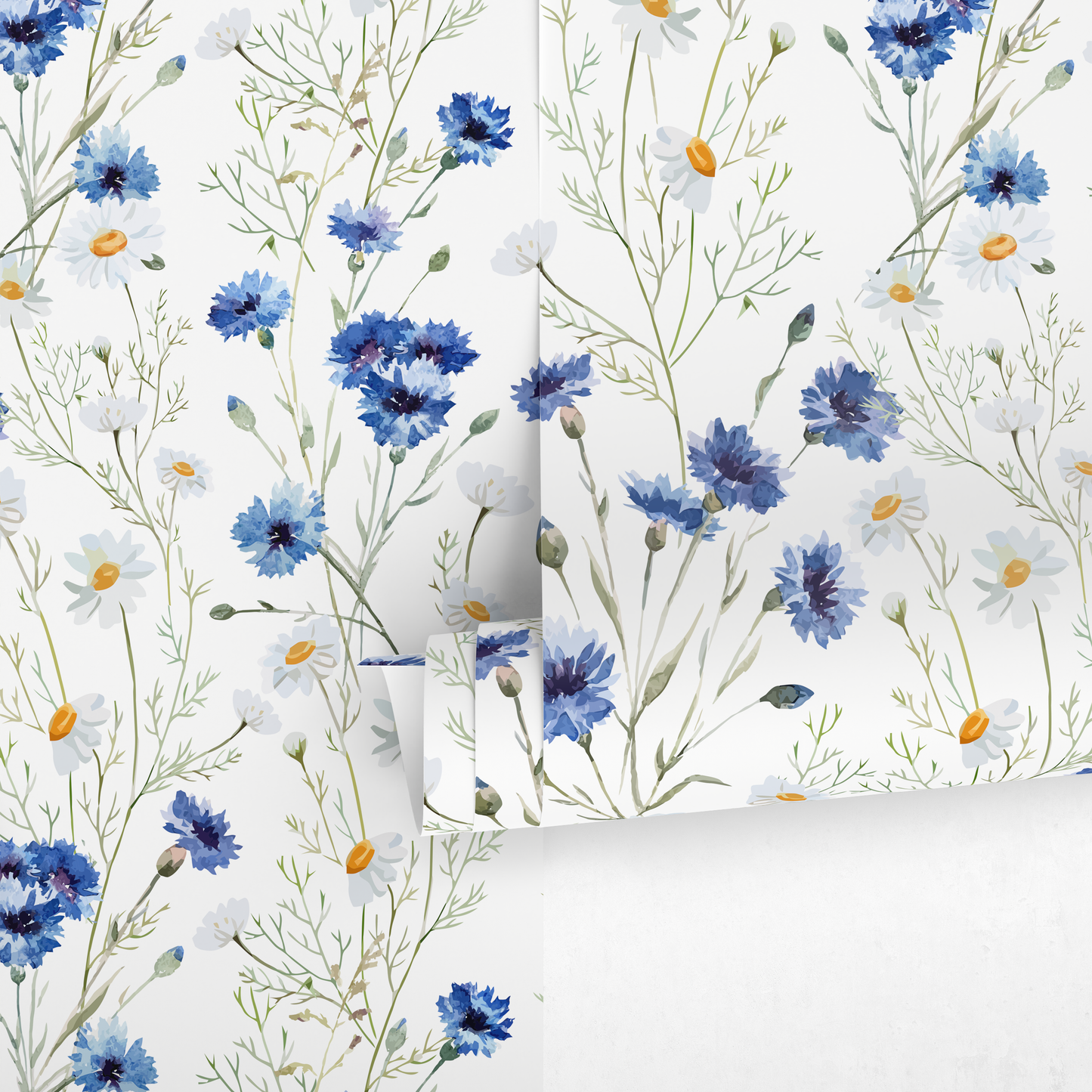Wallpaper Peel and Stick Wallpaper Removable Wallpaper Home Decor Wall Art Wall Decor Room Decor / Flue Floral and Daisies Wallpaper -  A143