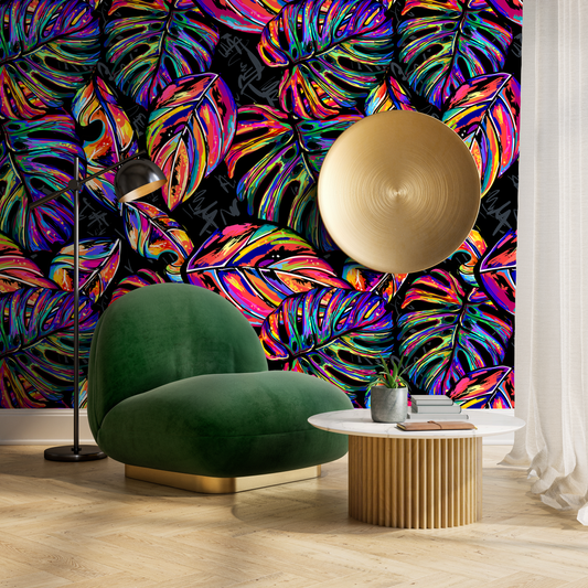 Wallpaper Removable Wallpaper Peel and Stick Wallpaper Wall Decor Home Decor  Wall Art Room Decor / Colorful Leaf Wallpaper - A147