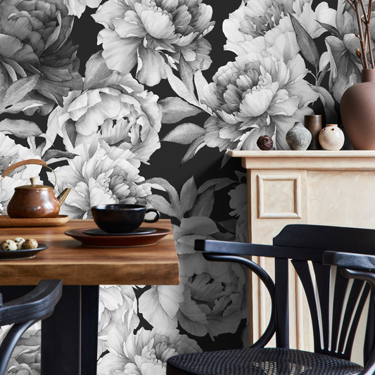 Temporary Wallpaper Black and White Self-adhesive Removable Wallpaper Floral Wallpaper Peel and Stick Fabric Wallpaper Wall - A171