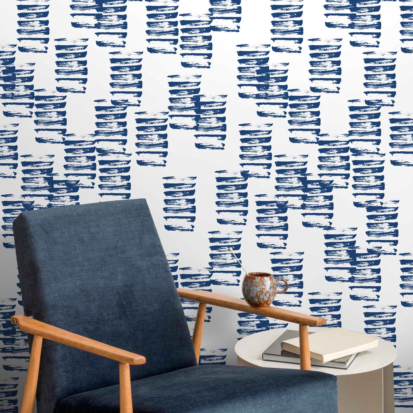 Blue Abstract Brush Wallpaper Oil Painting Wallpaper Modern Wallpaper Peel and Stick Wallpaper - A195