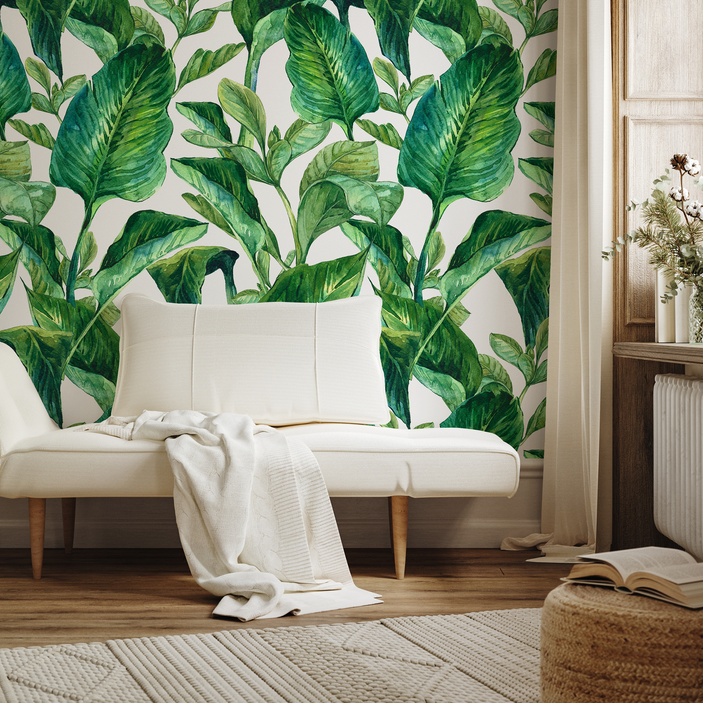 Wallpaper Peel and Stick Wallpaper Removable Wallpaper  Temporary Wallpaper  Home Decor Room Decor / Tropical Botanical Leaf - A205