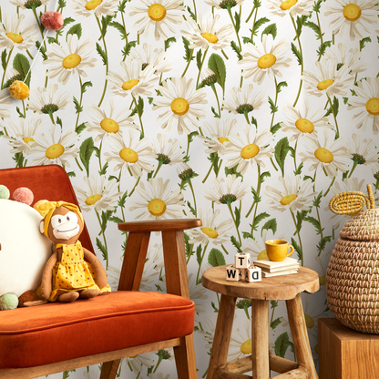 Wallpaper Peel and Stick Wallpaper Removable Wallpaper Home Decor Wall Art Wall Decor Room Decor / Cute Flower Daisy Wallpaper - A209