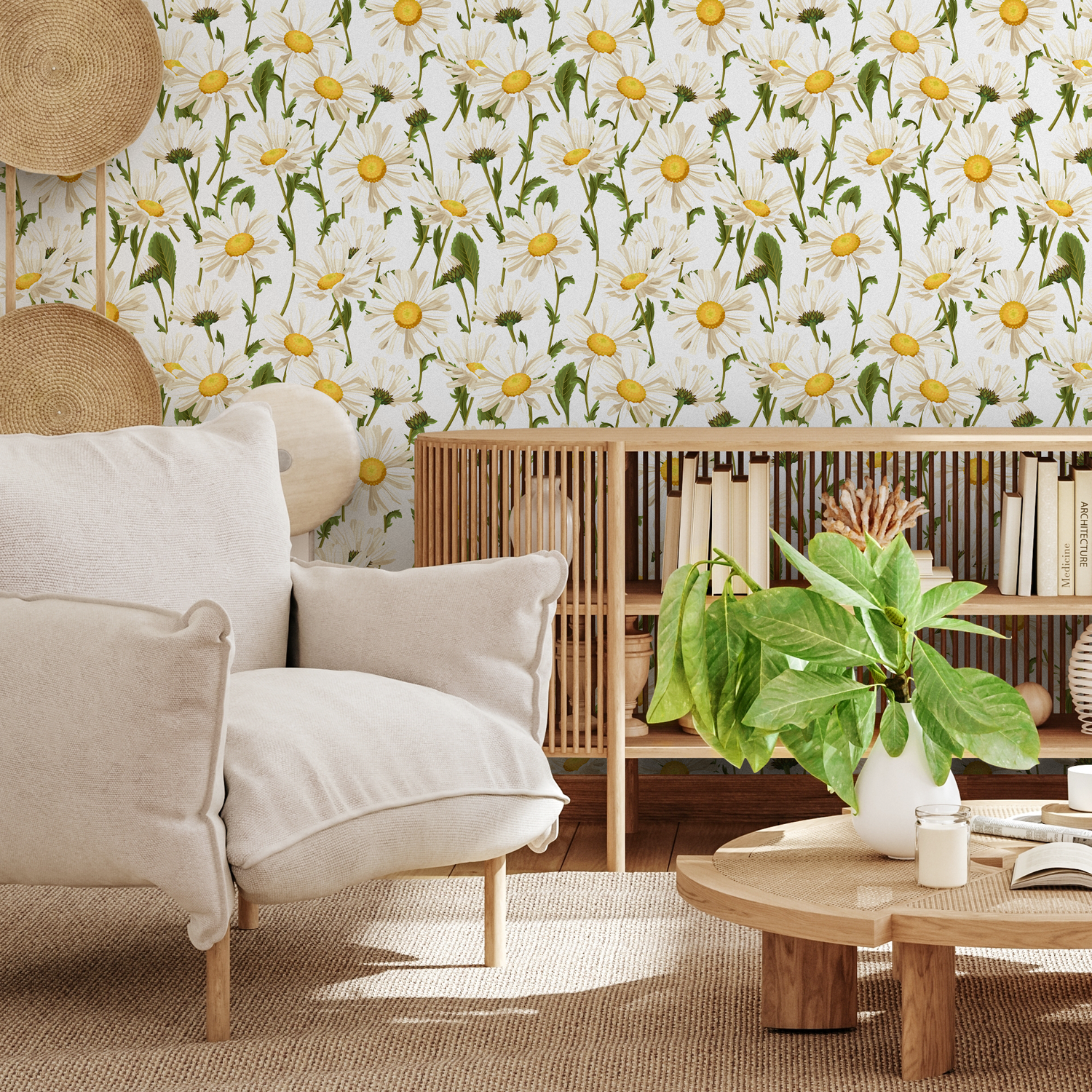 Papier peint autocollant amovible - Décoration d'intérieur - Motif marguerites - A209