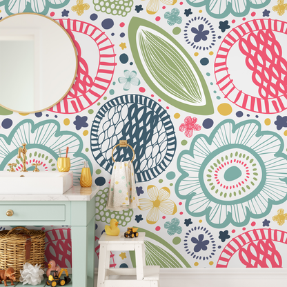 Wallpaper Peel and Stick Wallpaper Removable Wallpaper Home Decor Wall Art Wall Decor Room Decor / Cute Colorful Floral Wallpaper - A229
