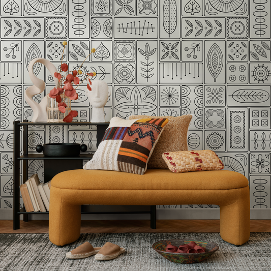 Wallpaper Peel and Stick Wallpaper Removable Wallpaper Home Room Decor / Black and White Wallpaper Geometric Tile Wallpaper - A236
