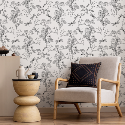 Wallpaper Peel and Stick Wallpaper Removable Wallpaper Home Decor Wall Decor Room Decor / Black and White Chinoiserie Wallpaper - A252
