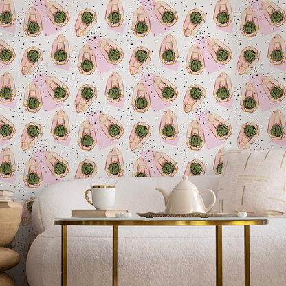 Geometric Cacti Pattern, Cactus Pattern, Cactus, Removable Wall Decor, Peel and Stick Wallpaper, Wall Paper Removable Wallpaper Mural - A267