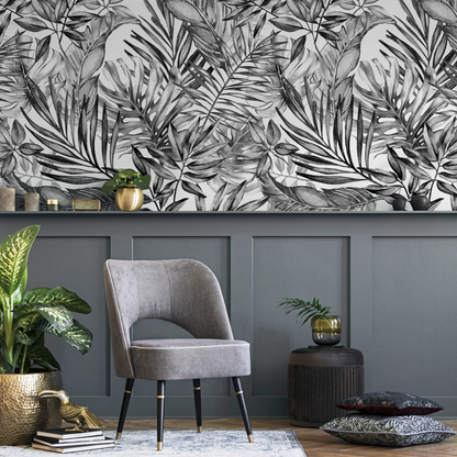 Wallpaper Peel and Stick Wallpaper Removable Wallpaper Home Room Decor / Black and White Monstera Wallpaper Tropical Jungle Wallpaper - A277