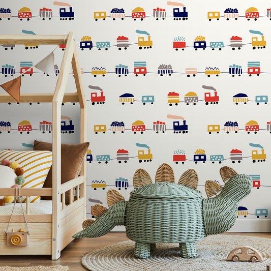 Kids Train Wallpaper Nursery Room Decor Playroom Decor Peel and Stick Wallpaper - A328