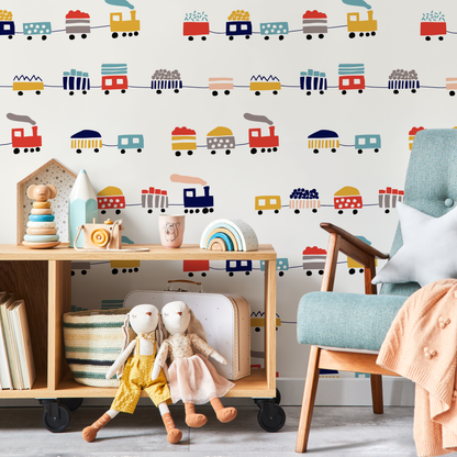 Kids Train Wallpaper Nursery Room Decor Playroom Decor Peel and Stick Wallpaper - A328
