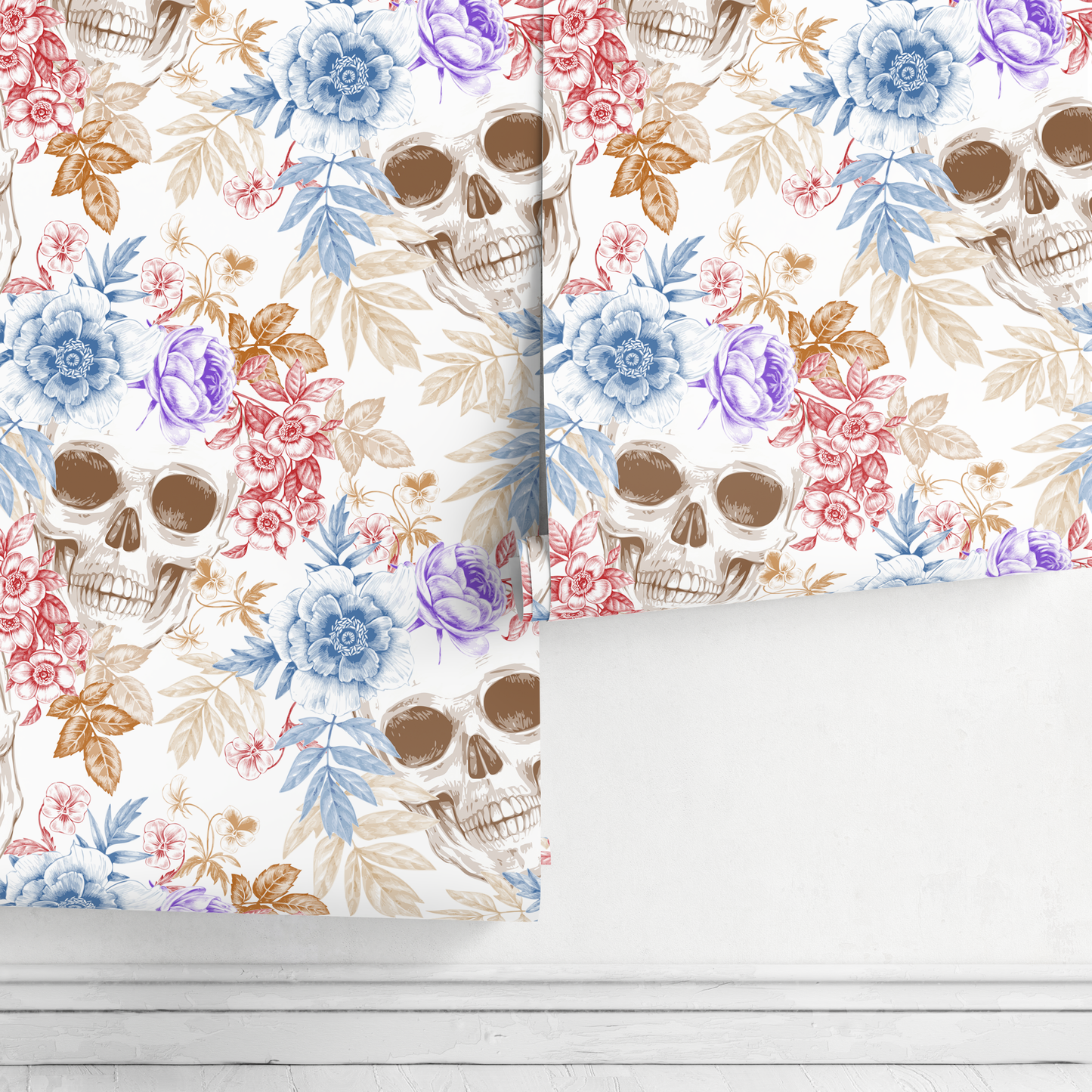 Colorful Tropical Skull Wallpaper Floral Gothic Wallpaper Peel and Stick and Traditional Wallpaper - A364