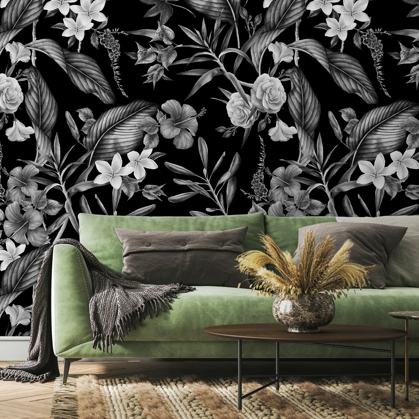 Dark Floral Botanical Wallpaper Vintage Wallpaper Peel and Stick and Traditional Wallpaper - A382