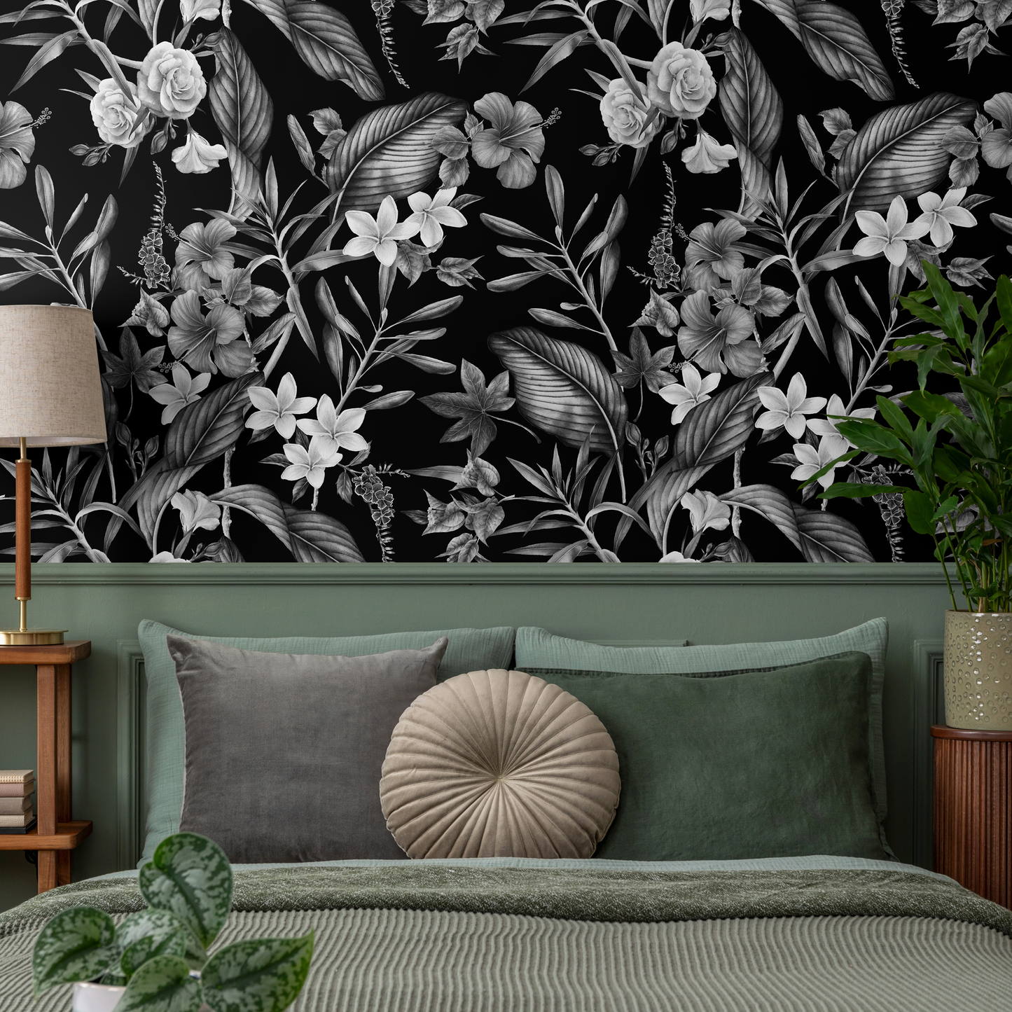 Dark Floral Botanical Wallpaper Vintage Wallpaper Peel and Stick and Traditional Wallpaper - A382