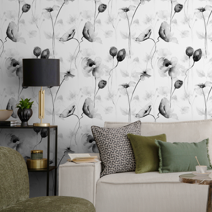 Black and White Floral Wallpaper Vintage Wallpaper Peel and Stick and Traditional Wallpaper - A383