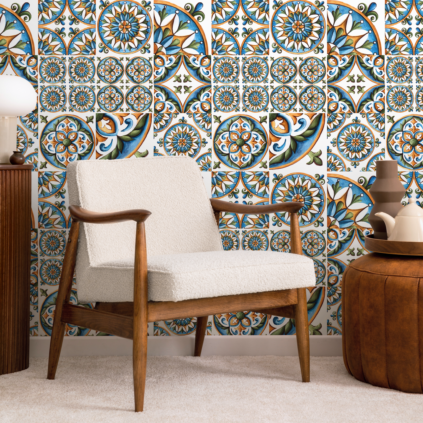 Removable Wallpaper Peel and Stick Wallpaper Wall Paper Wall Mural - Portuguese Azulejos Tile Wallpaper - A388