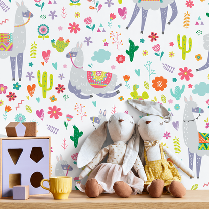 Removable Wallpaper Peel and Stick Wallpaper Wall Paper Wall Mural - Llamas Nursery Wallpaper - A389