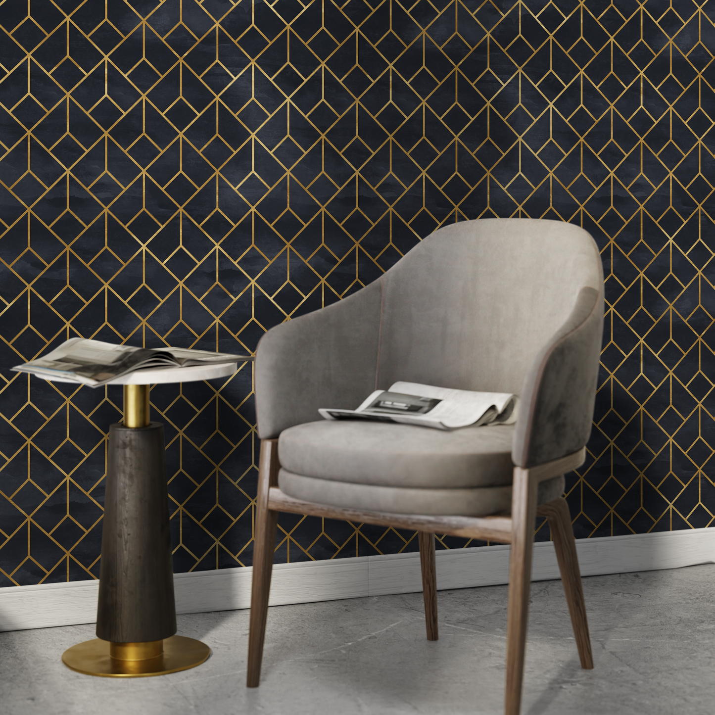 Removable Wallpaper Peel and Stick Wallpaper Wall Paper Wall Mural - Black and Non-Metalic Yellow Gold Color - A392