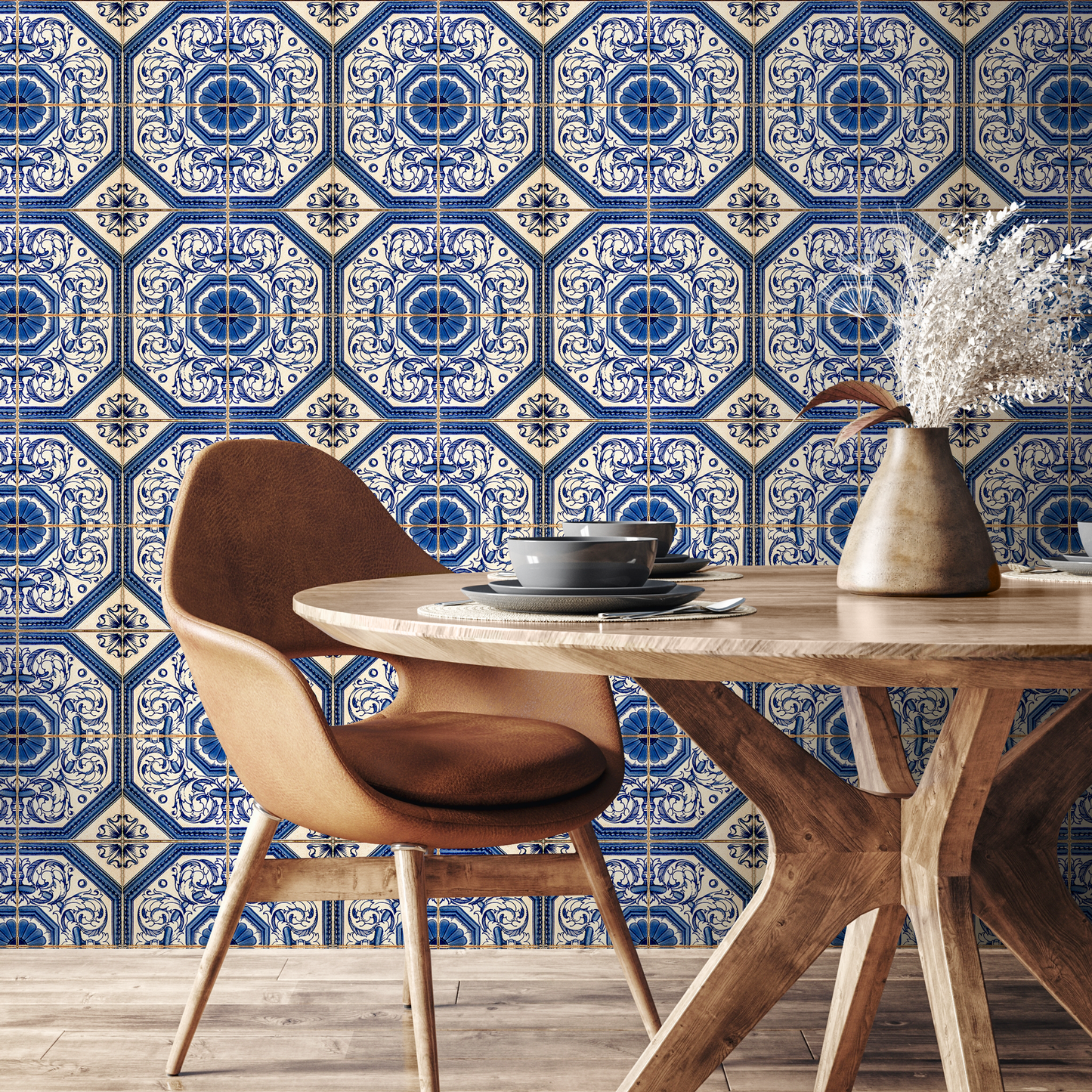 Removable Wallpaper Peel and Stick Wallpaper Wall Paper Wall Mural - Portuguese Azulejos Tile Wallpaper - A417