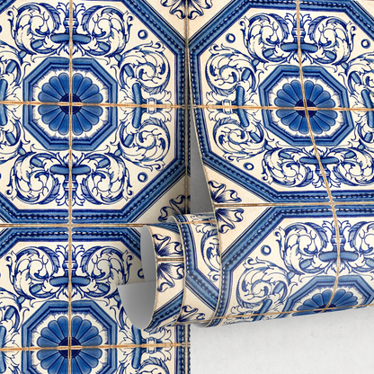 Removable Wallpaper Peel and Stick Wallpaper Wall Paper Wall Mural - Portuguese Azulejos Tile Wallpaper - A417