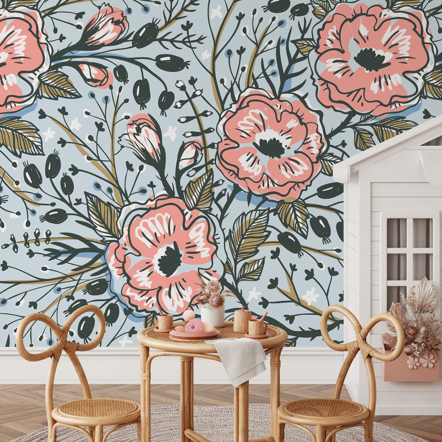 Removable Wallpaper Peel and Stick Wallpaper Wall Paper Wall Mural - Vintage Floral Wallpaper  - A418