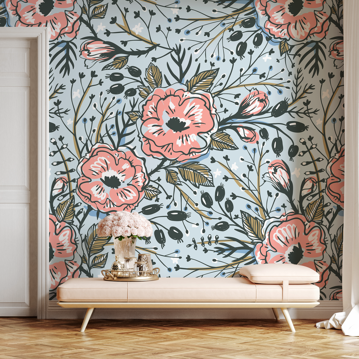 Removable Wallpaper Peel and Stick Wallpaper Wall Paper Wall Mural - Vintage Floral Wallpaper  - A418