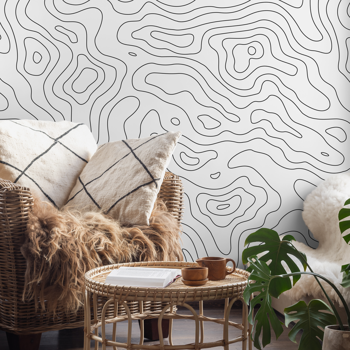 Modern Abstract Waves Wallpaper Peel and Stick and Traditional Wallpaper - A420
