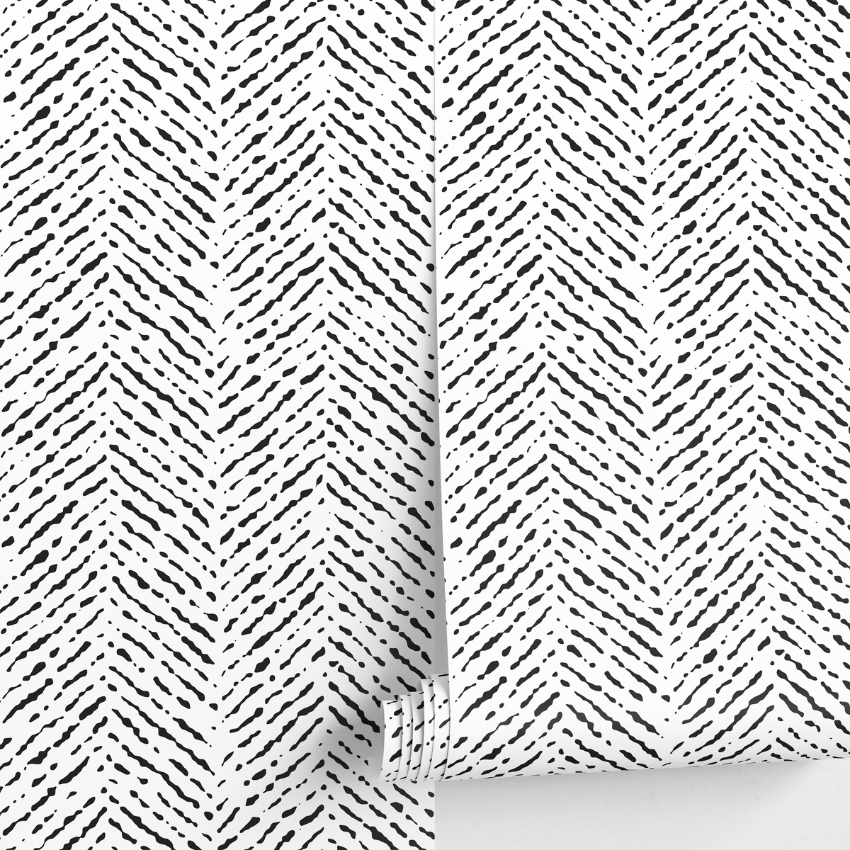 Scandinavian Wallpaper with a Hand-Drawn Herringbone Motif in Black and White - detail view