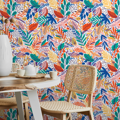 Wallpaper Peel and Stick Wallpaper Removable Wallpaper Home Decor Wall Art Wall Decor Room Decor / Colorful Tropical Leaves Wallpaper - A443