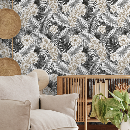 Vintage Tropical Wallpaper Leaves Wallpaper Peel and Stick and Traditional Wallpaper - A446