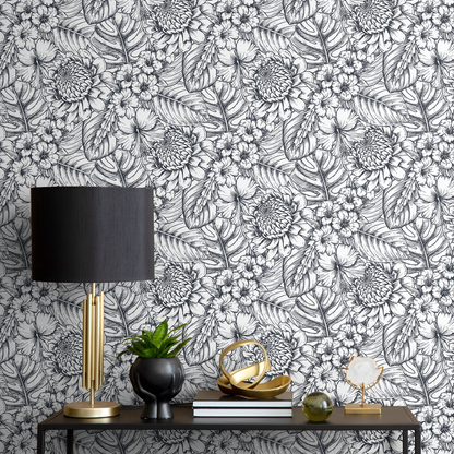 Removable Wallpaper Peel and Stick Wallpaper Wall Paper Wall Mural - Hand Draw Floral Wallpaper - A462